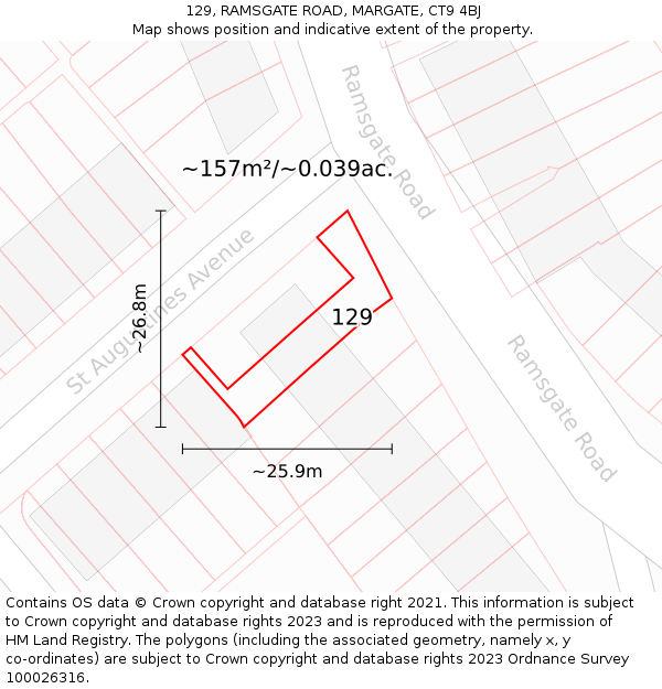 129, RAMSGATE ROAD, MARGATE, CT9 4BJ: Plot and title map