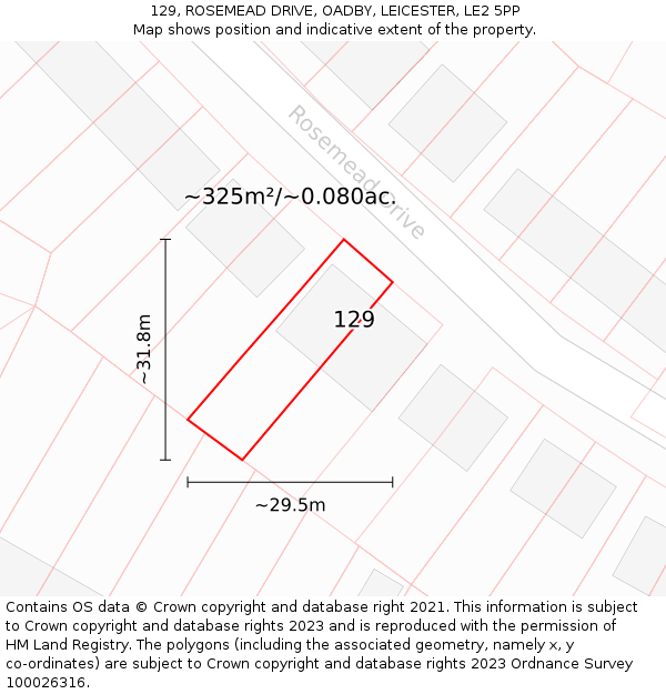129, ROSEMEAD DRIVE, OADBY, LEICESTER, LE2 5PP: Plot and title map