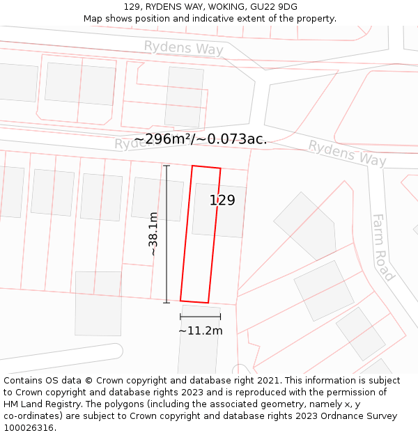 129, RYDENS WAY, WOKING, GU22 9DG: Plot and title map