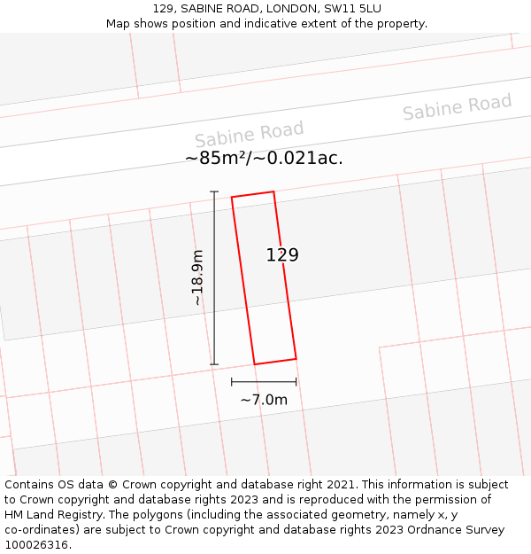 129, SABINE ROAD, LONDON, SW11 5LU: Plot and title map