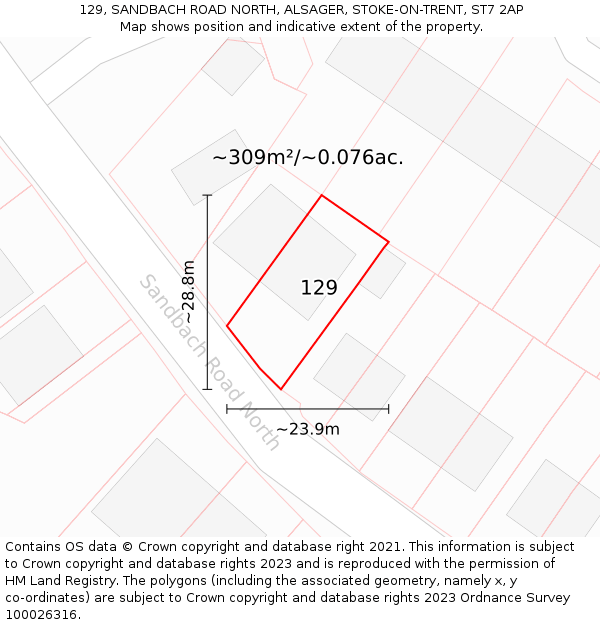 129, SANDBACH ROAD NORTH, ALSAGER, STOKE-ON-TRENT, ST7 2AP: Plot and title map