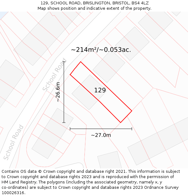 129, SCHOOL ROAD, BRISLINGTON, BRISTOL, BS4 4LZ: Plot and title map