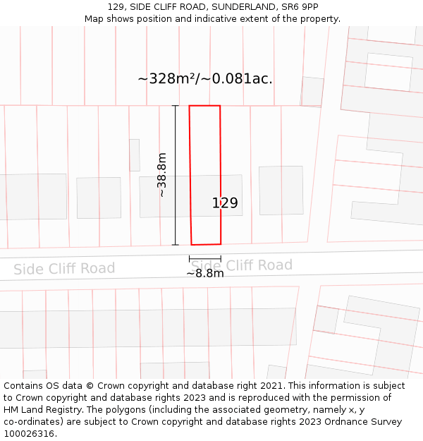 129, SIDE CLIFF ROAD, SUNDERLAND, SR6 9PP: Plot and title map