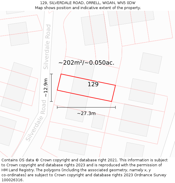 129, SILVERDALE ROAD, ORRELL, WIGAN, WN5 0DW: Plot and title map