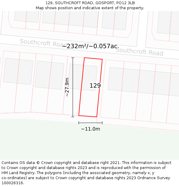 129, SOUTHCROFT ROAD, GOSPORT, PO12 3LB: Plot and title map