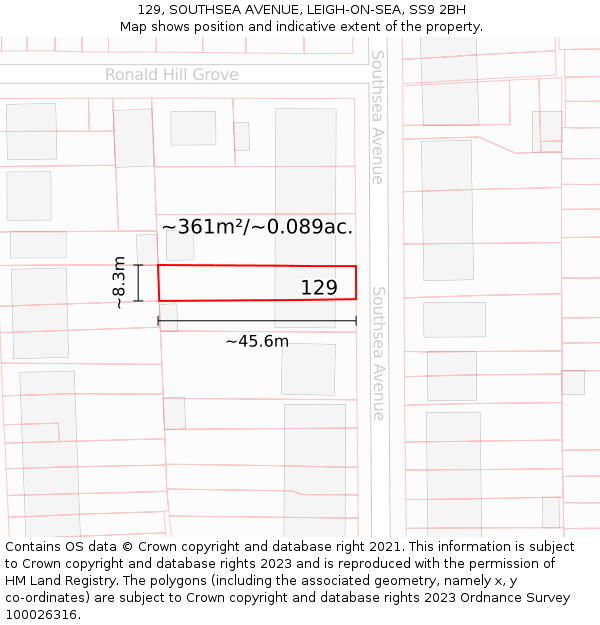 129, SOUTHSEA AVENUE, LEIGH-ON-SEA, SS9 2BH: Plot and title map