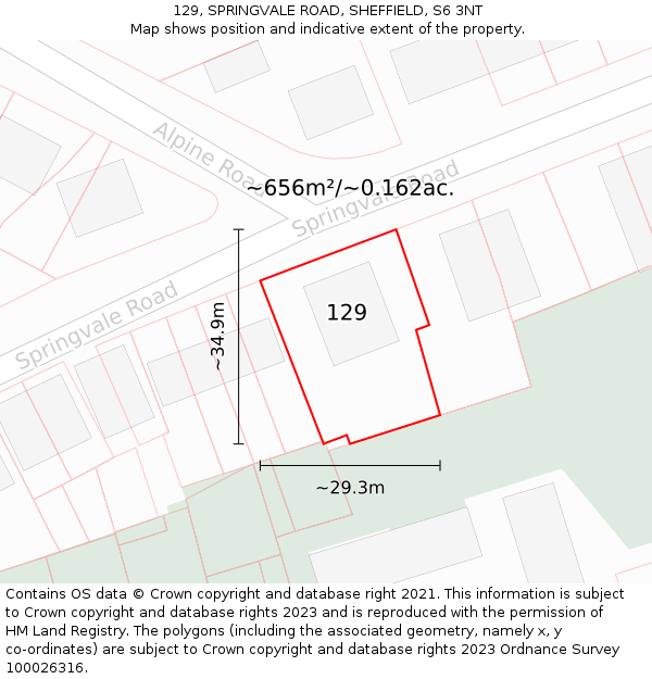 129, SPRINGVALE ROAD, SHEFFIELD, S6 3NT: Plot and title map