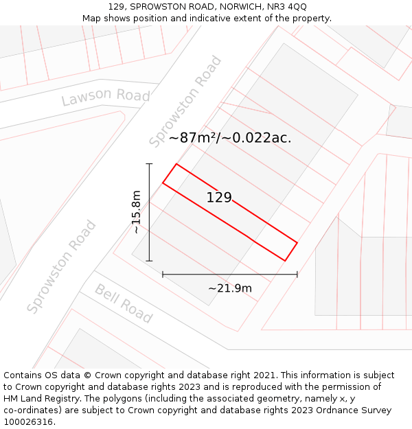 129, SPROWSTON ROAD, NORWICH, NR3 4QQ: Plot and title map
