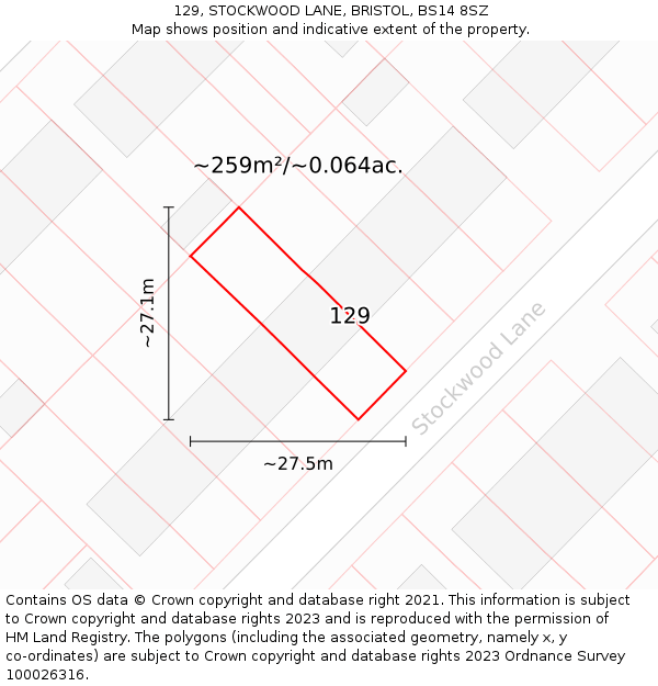 129, STOCKWOOD LANE, BRISTOL, BS14 8SZ: Plot and title map