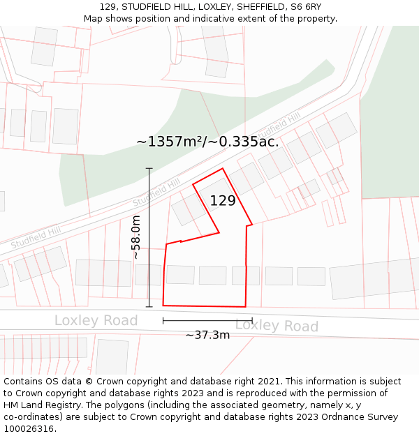 129, STUDFIELD HILL, LOXLEY, SHEFFIELD, S6 6RY: Plot and title map