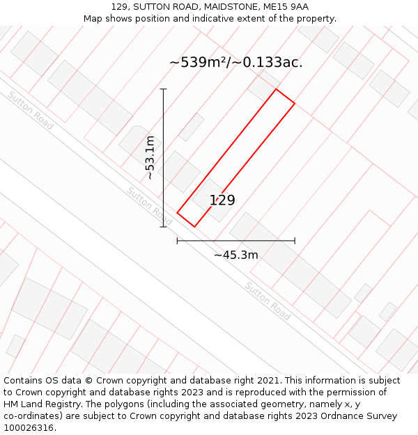 129, SUTTON ROAD, MAIDSTONE, ME15 9AA: Plot and title map