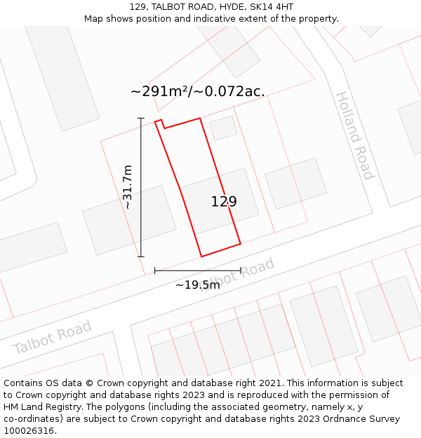 129, TALBOT ROAD, HYDE, SK14 4HT: Plot and title map