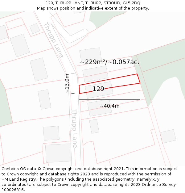 129, THRUPP LANE, THRUPP, STROUD, GL5 2DQ: Plot and title map