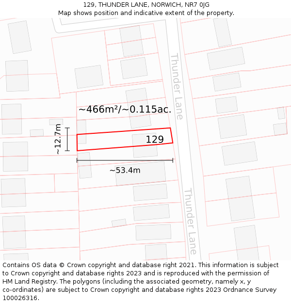 129, THUNDER LANE, NORWICH, NR7 0JG: Plot and title map
