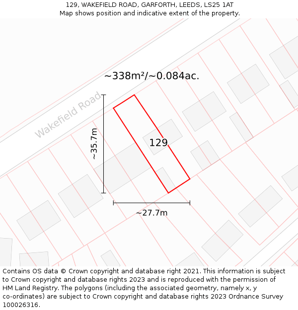 129, WAKEFIELD ROAD, GARFORTH, LEEDS, LS25 1AT: Plot and title map