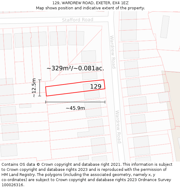 129, WARDREW ROAD, EXETER, EX4 1EZ: Plot and title map