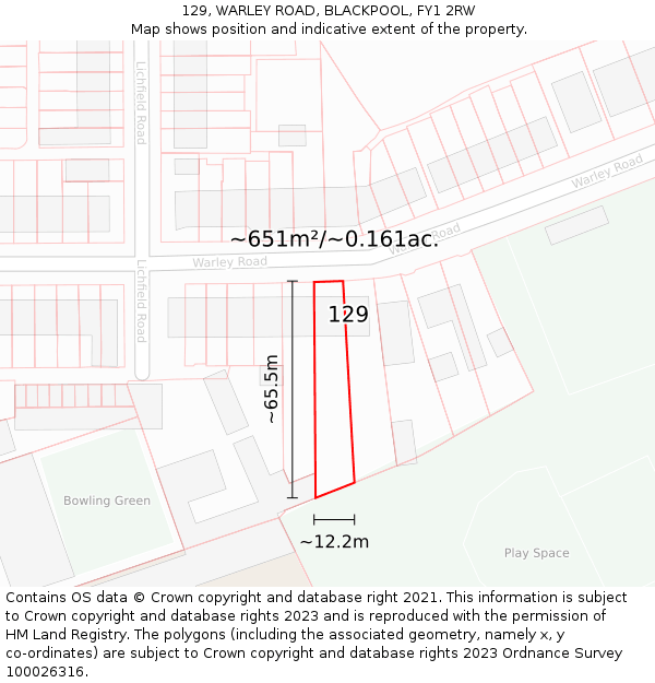 129, WARLEY ROAD, BLACKPOOL, FY1 2RW: Plot and title map