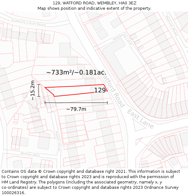 129, WATFORD ROAD, WEMBLEY, HA0 3EZ: Plot and title map