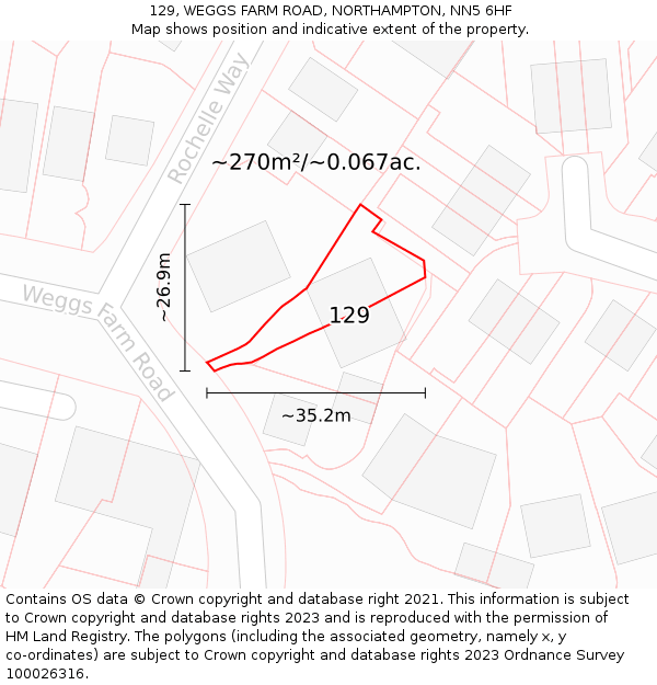 129, WEGGS FARM ROAD, NORTHAMPTON, NN5 6HF: Plot and title map