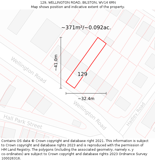 129, WELLINGTON ROAD, BILSTON, WV14 6RN: Plot and title map