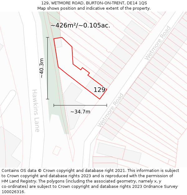 129, WETMORE ROAD, BURTON-ON-TRENT, DE14 1QS: Plot and title map