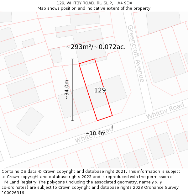 129, WHITBY ROAD, RUISLIP, HA4 9DX: Plot and title map