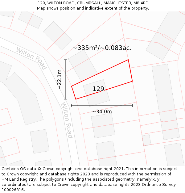 129, WILTON ROAD, CRUMPSALL, MANCHESTER, M8 4PD: Plot and title map