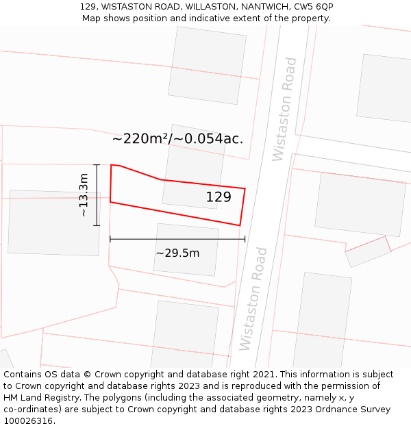 129, WISTASTON ROAD, WILLASTON, NANTWICH, CW5 6QP: Plot and title map
