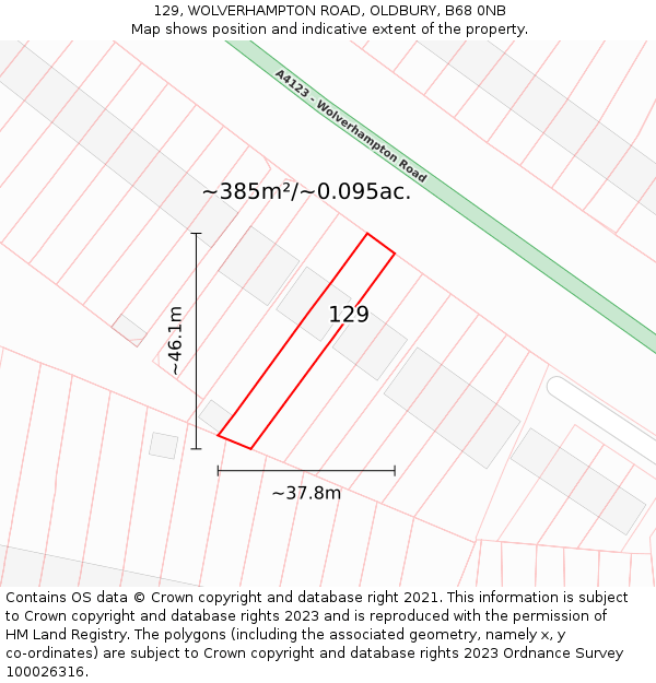 129, WOLVERHAMPTON ROAD, OLDBURY, B68 0NB: Plot and title map