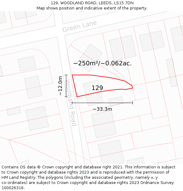 129, WOODLAND ROAD, LEEDS, LS15 7DN: Plot and title map