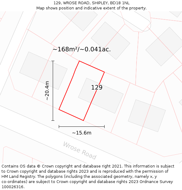 129, WROSE ROAD, SHIPLEY, BD18 1NL: Plot and title map