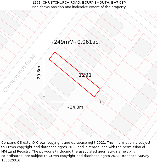 1291, CHRISTCHURCH ROAD, BOURNEMOUTH, BH7 6BP: Plot and title map
