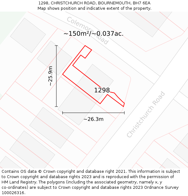 1298, CHRISTCHURCH ROAD, BOURNEMOUTH, BH7 6EA: Plot and title map