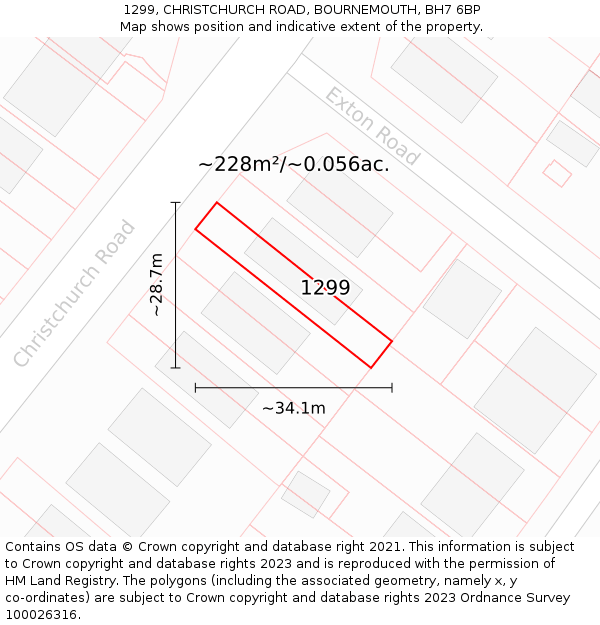 1299, CHRISTCHURCH ROAD, BOURNEMOUTH, BH7 6BP: Plot and title map