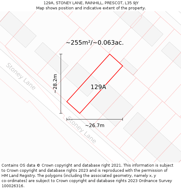 129A, STONEY LANE, RAINHILL, PRESCOT, L35 9JY: Plot and title map