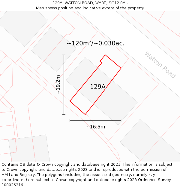 129A, WATTON ROAD, WARE, SG12 0AU: Plot and title map