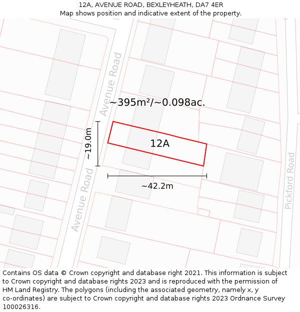 12A, AVENUE ROAD, BEXLEYHEATH, DA7 4ER: Plot and title map