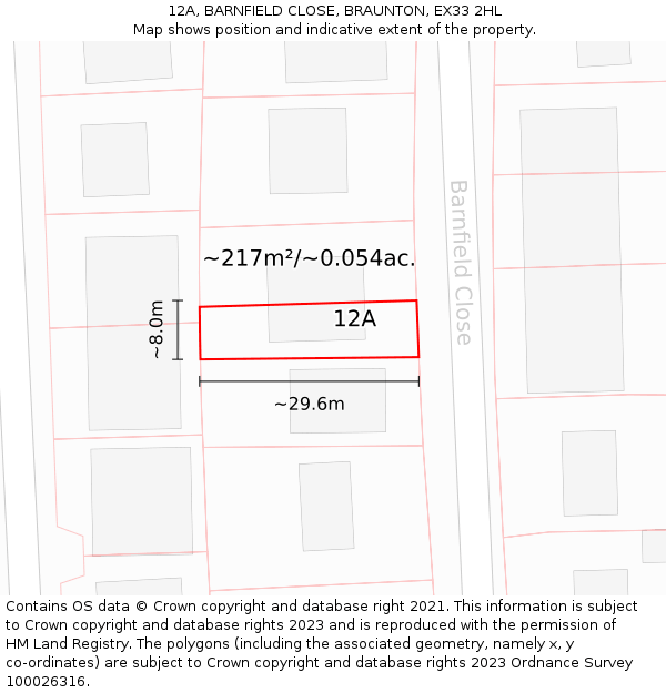 12A, BARNFIELD CLOSE, BRAUNTON, EX33 2HL: Plot and title map
