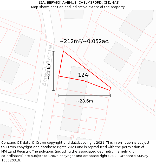 12A, BERWICK AVENUE, CHELMSFORD, CM1 4AS: Plot and title map