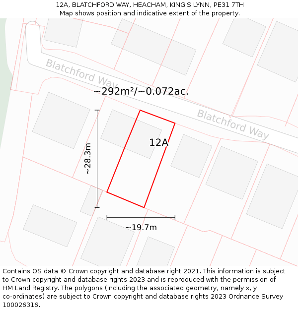 12A, BLATCHFORD WAY, HEACHAM, KING'S LYNN, PE31 7TH: Plot and title map