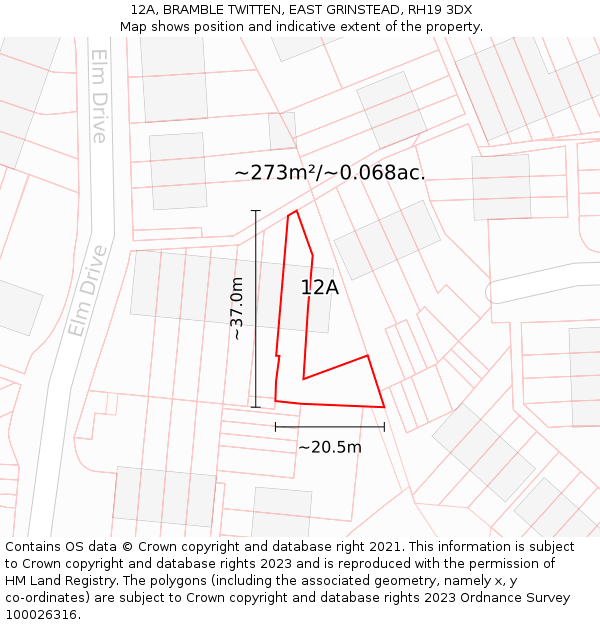 12A, BRAMBLE TWITTEN, EAST GRINSTEAD, RH19 3DX: Plot and title map