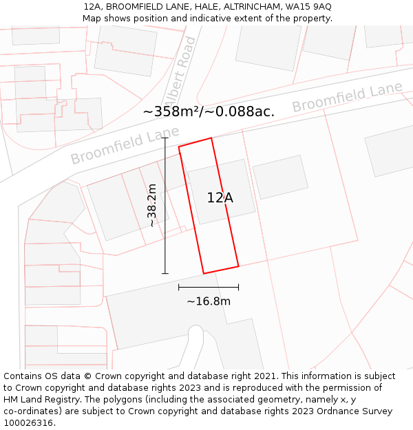 12A, BROOMFIELD LANE, HALE, ALTRINCHAM, WA15 9AQ: Plot and title map