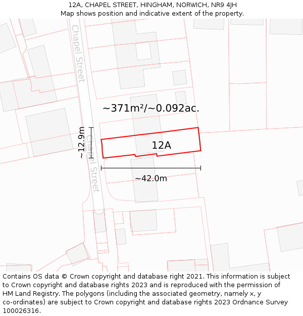 12A, CHAPEL STREET, HINGHAM, NORWICH, NR9 4JH: Plot and title map