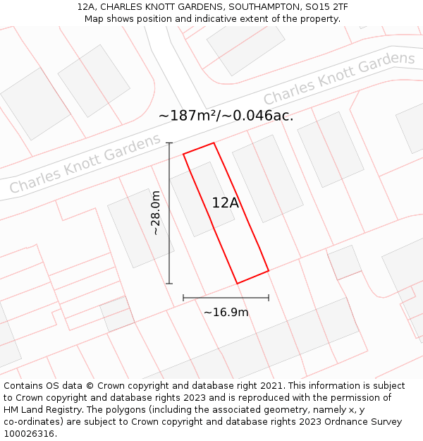 12A, CHARLES KNOTT GARDENS, SOUTHAMPTON, SO15 2TF: Plot and title map