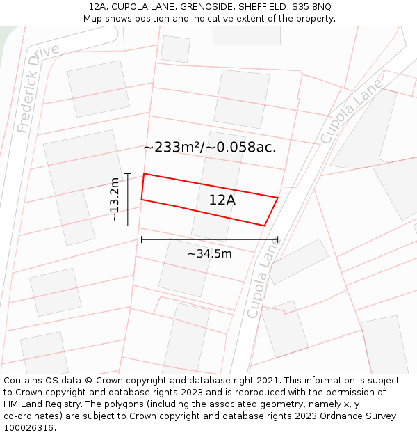12A, CUPOLA LANE, GRENOSIDE, SHEFFIELD, S35 8NQ: Plot and title map