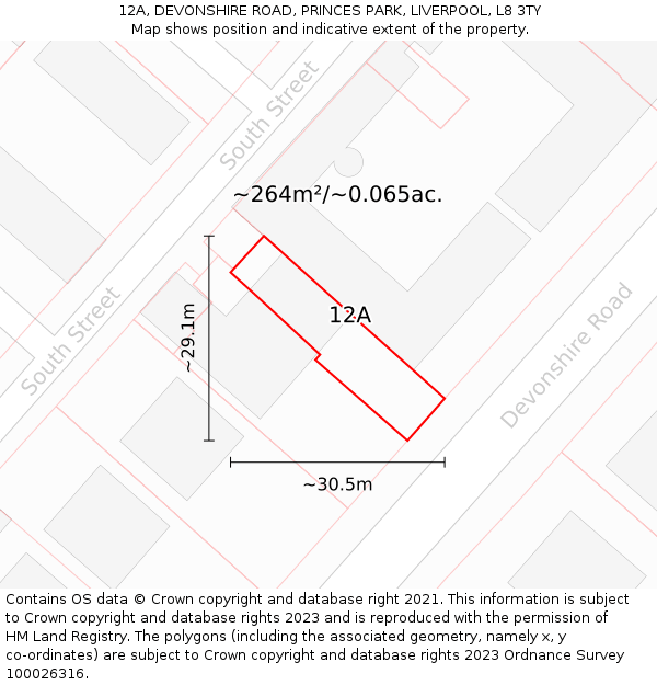 12A, DEVONSHIRE ROAD, PRINCES PARK, LIVERPOOL, L8 3TY: Plot and title map