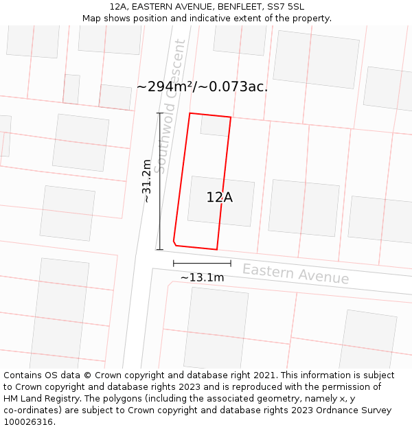 12A, EASTERN AVENUE, BENFLEET, SS7 5SL: Plot and title map