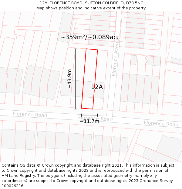 12A, FLORENCE ROAD, SUTTON COLDFIELD, B73 5NG: Plot and title map