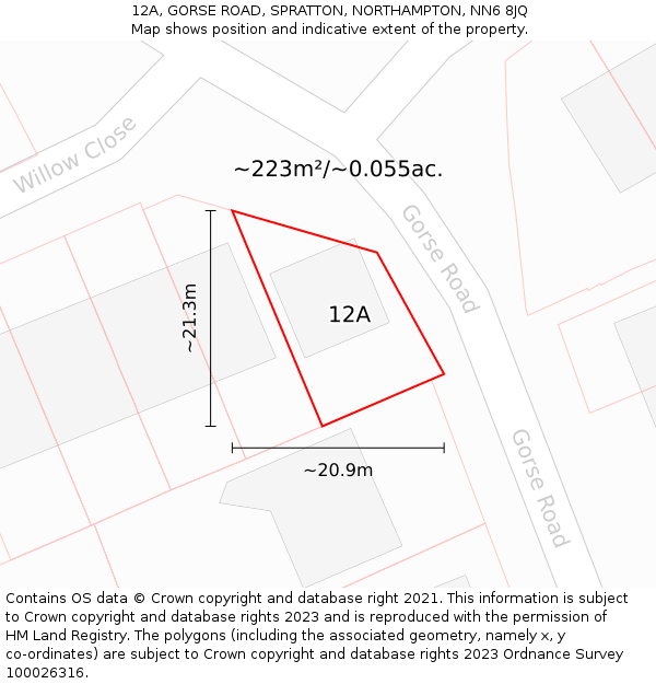 12A, GORSE ROAD, SPRATTON, NORTHAMPTON, NN6 8JQ: Plot and title map