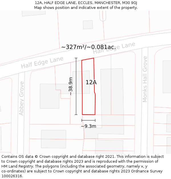 12A, HALF EDGE LANE, ECCLES, MANCHESTER, M30 9GJ: Plot and title map